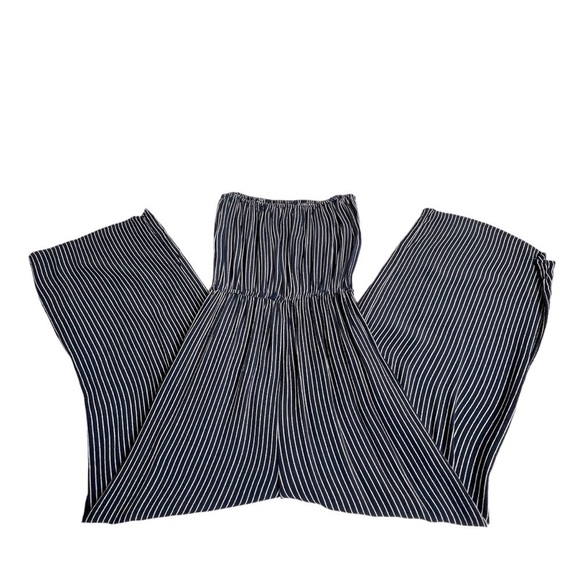 ABERCROMBIE & FITCH Navy Blue White Pinstripe Strapless Wide Leg Jumpsuit Size S - Picture 11 of 16